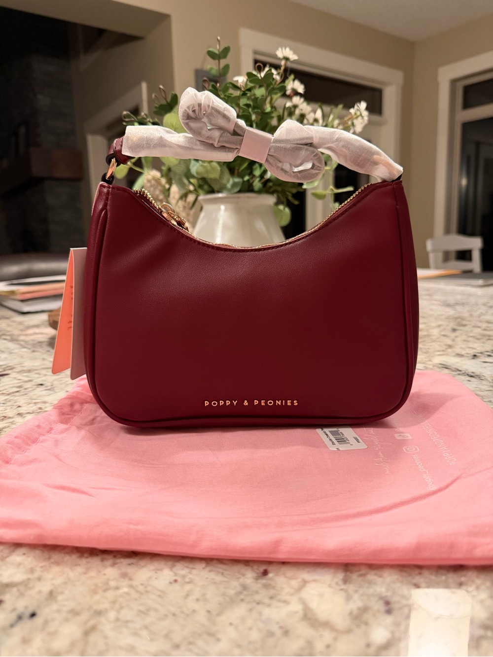 Poppy & Peonies Burgundy crossbody Bag